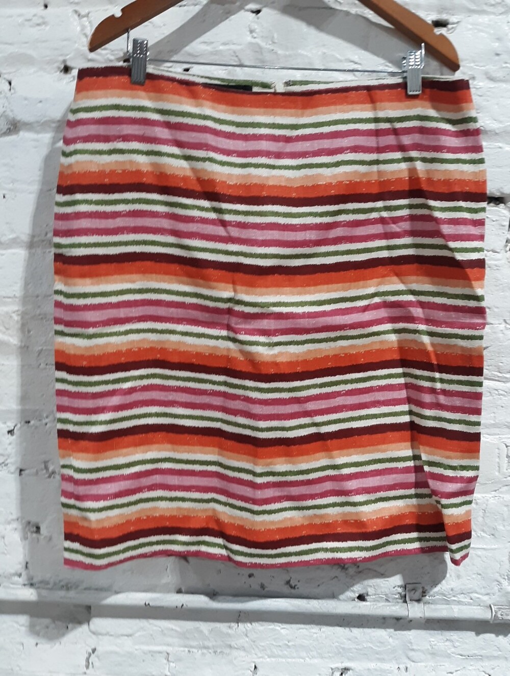 Talbots Vintage Colorful Stripe 100% Linen Pencil Skirt Size 14